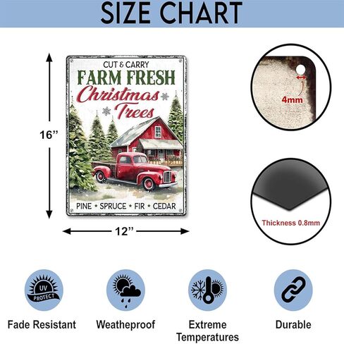 Artsy Woodsy Vintage مزرعة أشجار عيد الميلاد الطازجة علامة معدنية، مزرعة عيد الميلاد علامات القصدير الديكور، مزرعة شجرة غابة الصنوبر الخضراء وسوق سانتا جدار ديكور للمنزل مطبخ مقهى 12x16 بوصة in Kuwait
