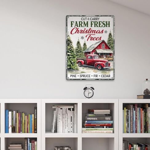 Artsy Woodsy Vintage مزرعة أشجار عيد الميلاد الطازجة علامة معدنية، مزرعة عيد الميلاد علامات القصدير الديكور، مزرعة شجرة غابة الصنوبر الخضراء وسوق سانتا جدار ديكور للمنزل مطبخ مقهى 12x16 بوصة in Kuwait