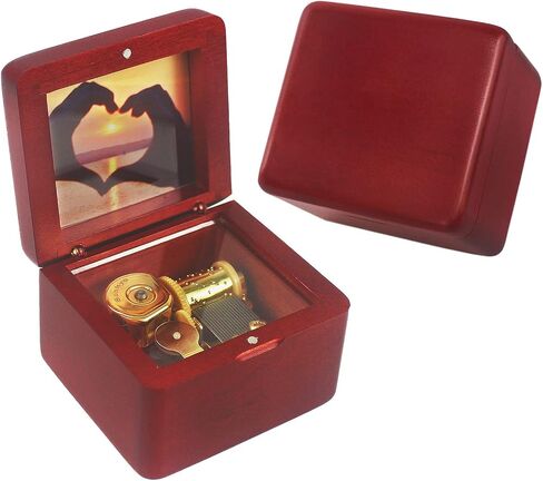 Natural Wooden Music Box with Customizable Photos Wind Up Musical Box Gifts for Christmas,Birthday and Valentine's Day(Simple Wine Red, Tone:When You Wish Upon a Star) in Saudi Arabia