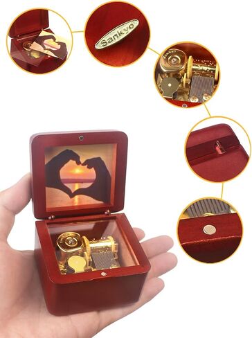 Natural Wooden Music Box with Customizable Photos Wind Up Musical Box Gifts for Christmas,Birthday and Valentine's Day(Simple Wine Red, Tone:When You Wish Upon a Star) in Saudi Arabia