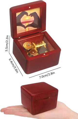Natural Wooden Music Box with Customizable Photos Wind Up Musical Box Gifts for Christmas,Birthday and Valentine's Day(Simple Wine Red, Tone:When You Wish Upon a Star) in Saudi Arabia