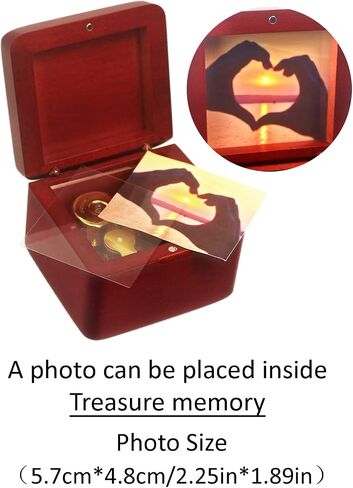 Natural Wooden Music Box with Customizable Photos Wind Up Musical Box Gifts for Christmas,Birthday and Valentine's Day(Simple Wine Red, Tone:When You Wish Upon a Star) in Saudi Arabia