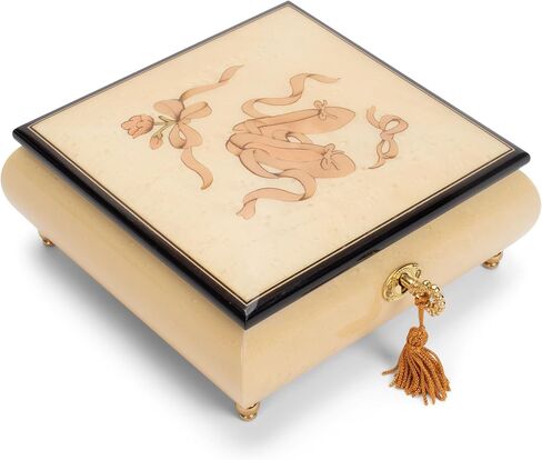 Haelo BLTRIBWH125 Ballet Slippers 7 x 6.5 Inch Pioppo Italian Hand Crafted Inlaid Wood Jewelry Music Box Plays Tune Brahms Lullaby in Saudi Arabia