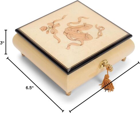 Haelo BLTRIBWH125 Ballet Slippers 7 x 6.5 Inch Pioppo Italian Hand Crafted Inlaid Wood Jewelry Music Box Plays Tune Brahms Lullaby in Saudi Arabia