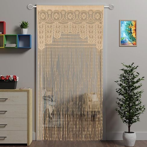 Macrame Lace Door String Curtain for Doorways，Bohemian Curtains Window Wall Closet Bedroom Kitchen Hippie Hanging Panels Boho Room Divider Girls Kids（Champange, 39×79in in Saudi Arabia
