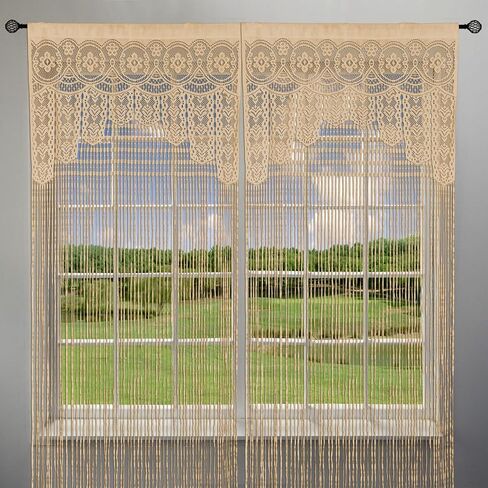 Macrame Lace Door String Curtain for Doorways，Bohemian Curtains Window Wall Closet Bedroom Kitchen Hippie Hanging Panels Boho Room Divider Girls Kids（Champange, 39×79in in Saudi Arabia