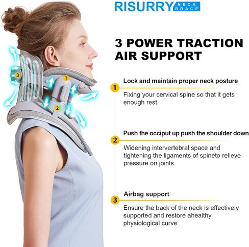 Cervical Neck Traction Device, Air Pump Neck Brace, Adjustable Inflatable Neck Stretcher with 3 Power Tractions for Neck Pain Relief, Neck Decompression Tension Relief in Saudi Arabia