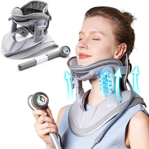 Cervical Neck Traction Device, Air Pump Neck Brace, Adjustable Inflatable Neck Stretcher with 3 Power Tractions for Neck Pain Relief, Neck Decompression Tension Relief in Saudi Arabia