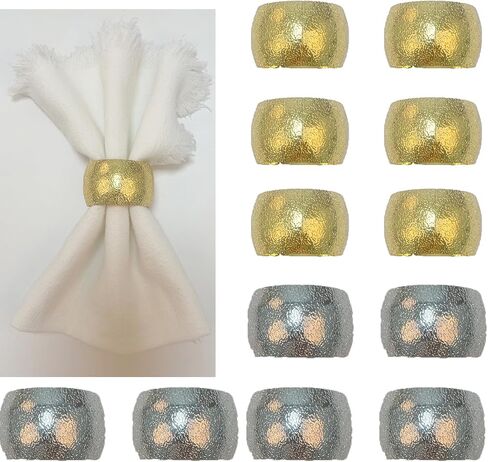 مجموعة حلقات مناديل معدنية مكونة من 12 قطعة، حلقات مناديل دائرية ذهبية بالإضافة إلى حلقات مناديل مستديرة فضية مجموعة مكونة من 6 قطع، مناسبة للصيف والغداء والنزهة والولائم وأعياد الميلاد والكريسماس وزينة طاولة عيد الشكر in Kuwait