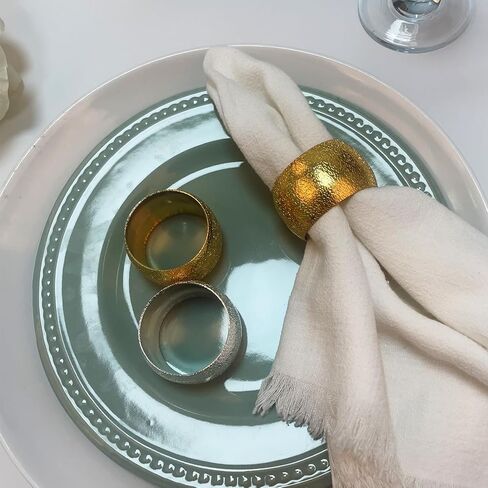 مجموعة حلقات مناديل معدنية مكونة من 12 قطعة، حلقات مناديل دائرية ذهبية بالإضافة إلى حلقات مناديل مستديرة فضية مجموعة مكونة من 6 قطع، مناسبة للصيف والغداء والنزهة والولائم وأعياد الميلاد والكريسماس وزينة طاولة عيد الشكر in Kuwait