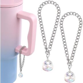 2pcs Glitter Cup Charms, Sparkly Crystal Ball Water Bottle Chain Charm, Cup Identification Pendant Keychain Decoration Accessories for Stanley Cup Handle