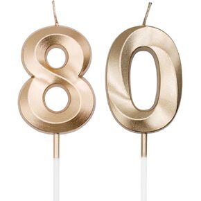 Silver 80th Birthday Candles for Cakes, Number 80 Candle Cake Cupcake Topper for Birthday Anniversary Party Decoration