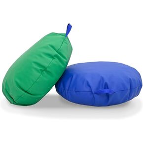 Children's Factory Mini Round Poufs Set, Flexible Classroom Seating, Durable Floor Cushions with Handles, Fog Blue and Sand, Set of 2