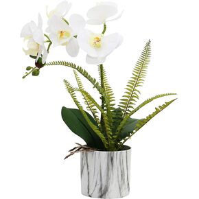 Olrla White Orchid Artificial Flower in Pot, Faux Phaleanopsis Orchid Bonsia for Office Home Wedding Party Indoor Table Decor (White 1)