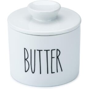 Heartland Home Porcelain French Butter Crock for Counter with Water for Soft Butter. 3.9" Ceramic Butter Dish with Lid Butter Keeper. White Farmhouse Style Butter Holder Container.