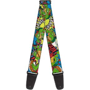 Teenage Mutant Ninja Turtles Buckle-Down Guitar Strap - Classic TMNT Action Poses/Action Bubbles Dots Blues - 2" Wide - 29-54" Length