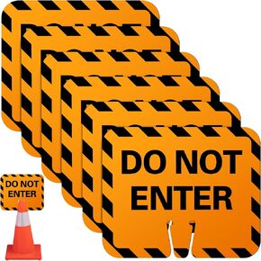 6 Pcs Traffic Cone Sign "DO NOT ENTER" Warning Sign Cone Top Road Signs, 12.6 x 10.4 Inches, Black on Orange