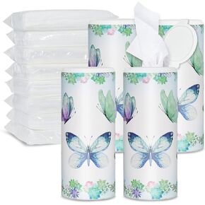 حامل مناديل السيارة مع مجموعة مناديل الوجه - 4 عبوات من علبة مناديل أسطوانية مع مناديل السيارة و8 عبوات مناديل قابلة لإعادة التعبئة، 3 طبقات 50 ورقة، مناديل سفر لحامل أكواب السيارة، واقي السيارة، المنزل in Kuwait