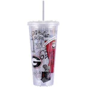 كأس ماجنوليا لين جورجيا لكرة القدم بولدوج سكول سبيريت 22oz مع غطاء وقش، شفاف، 20162