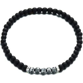 MENGLINA Men Handmade Hematite Powerful Small Beads Bracelet Energy Matte Black Tiny Stone Therapy Bracelets Simple Lucky Style Gift