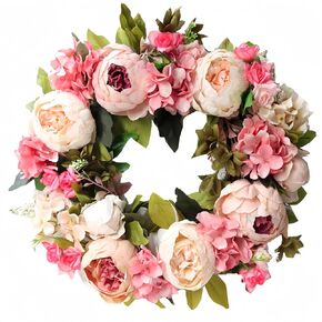 Spring Peony Artificial Wreath - Beautiful Floral Wreath for Door, Wall, and Garden Decor - Adds a Touch of Elegance,Romantic and Charm to Your Home - Holiday Decor (Pink)