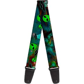 Guitar Strap Aliens Ufos Galaxy Green Black White 2 Inches Wide
