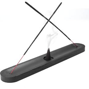 Wood Incense Holder for Sticks & Cone - Modern Black Wooden 2 Incense Sticks Holder with a Place for Cone Burning, Incense Burner Holder, Mediation Incense Holders for Sticks, Cute Home and Room Deco