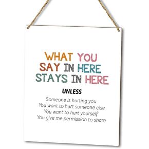 ديكور المنزل لوحة خشبية لافتة معلقة على الحائط، ما تقوله هنا يبقى هنا، استشارات علاج الصحة العقلية مكتب ديكور الباب لافتة معلقة خشبية (قطعة واحدة)، هدية فنية تحفيزية للعطلات للمدرسة -23 in Kuwait