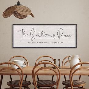 The Gathering Place Sign Wall Art Decor 40"x15" Rustic Farmhouse Vintage Dining Room Siold Wooden Framed Large Home Kitchen Simple And Beautiful Wall Hanging gather Decoration (Black)