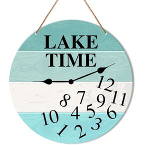 Muktoujaumai Lake House Wall Decor, Summer Lake Home Round Hanging Sign Decor Lake Life Wall Decorations Farmhouse Wood Sign for Bedroom, Living Room, Gift for Lake House Retirement, Lake Time