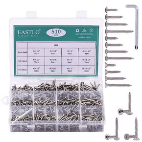 #6 Full Sizes 510 PCS Pan Head Flat Head Truss Head Phillips Drive Sheet Metal Screws Assortment Kit, 304 Stainless Steel 18-8