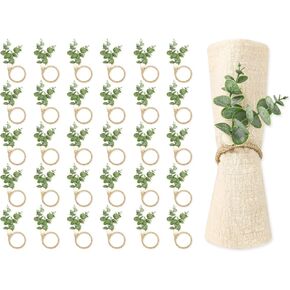 Napkin Rings Set of 30 Rustic Eucalyptus Leaf Rings Wood Bead Farmhouse Napkin Rings for Spring Summer Weddings Christmas Party and Easter Table Decoration