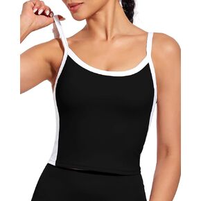 XUNYU Womens Longline Sports Bra Workout Crop Tank Top Built in Bra Adjustable Strap Square Neck Basic Shirt Yoga