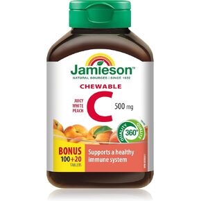 Jamieson Vitamin C Chewables 500 mg - Juicy White Peach Flavour, 120 Tablets