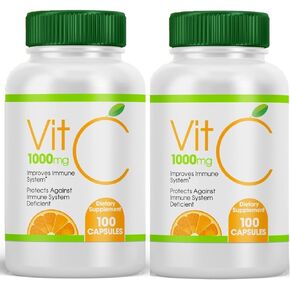 2 Bottles Vitamin C 1000mg 200 Capsules Caps Improve Immune System