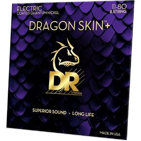 DRAGON SKIN+ - Coated Quantum Nickel Electric Guitar Strings – DEQ-8/11 – Superior Sound with Comfortable Feel & Long Life – Heavy 8 String 11-80