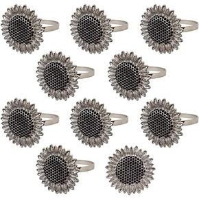 Sunflower Napkin Rings Set of 10, Gold Flowers Napkin Ring Holder for Easter, Wedding, Christmas, Holiday Party, Dinner, Family Gathering Napkin Cloth Ornament Decoration Table Accessories (Gold)