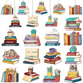 26 Pcs Wooden Book Gardening Lovers Gifts for Lovers Women Hanging Signs Ornaments Christmas Tree Decoration Signs Wood with Rope for Xmas Party Plant Book Lovers (Book)