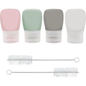 4Pcs Squeeze Salad Dressing Bottles, Leakproof Silicone Condiment Containers, Mini Sauce Dressing to Go for Lunch, Portable Salad Dressing Container with 2pcs Cleaning Brush (1.3oz, band)