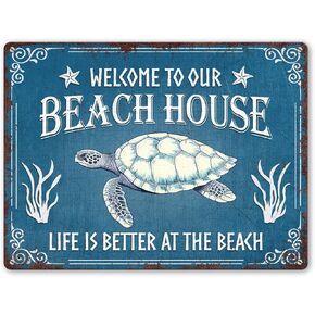 Artsy Woodsy Beach Life Beach House Turtle Metal Tin Sign جدار اللوحة الفنية، الحياة أفضل على الشاطئ، BeachyNautical Cottage Summer Tiki Home ديكور خارجي، هدية هووسورمينغ لمحبي الشاطئ in Kuwait