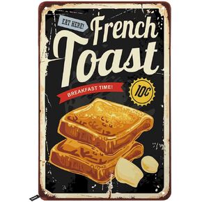 Swono French Toast Restaurant Tin Signs,Breakfast Graphic on Old Metal Background Vintage Metal Tin Sign For Men Women,Wall Decor for Bars,Restaurants,Cafes Pubs,12x8 Inch
