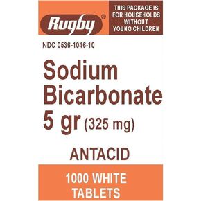 Rugby Sodium Bicarbonate 5 grains (325MG) Tablets Relieve Heartburn, Antacid - 1000 ea