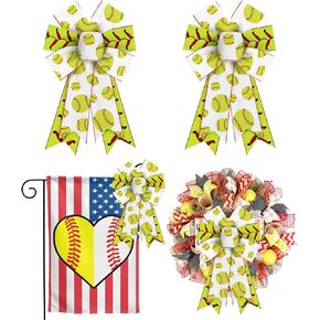 2PCS Golf Bow for Wreath, Sport Golf Balls Bow for Front Door, Burlap Green Golf Balls & Tee Wreath Bow for Sport Team Decoration Party Supplies Indoor Outdoor Wall Ornament Tree Topper