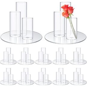 12 Pcs 10'' Round Glass Mirror Trays and 36 Pcs Different Height Glass Cylinder Vases Wedding Table Flower Vase with Mirror Set Table Centerpiece Decoration for Wedding Decor Crafts Baby Shower Party