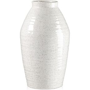 Ceramic Rustic Farmhouse Vase for Flowers Pampas Grass, 10.6" Large Floor Vases Decorative Tall, Beige Flower Vase, Ellipse Boho Vase Vintage Decor Room Coffee Table Living Room, Kitchen,Wedding