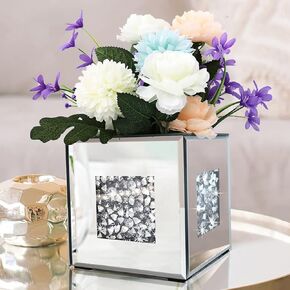 Crushed Diamond Mirrored Vase Pack of 3 Pieces Small Middle Large. Crystal Silver Mirror Glass Stunning Decorative Flower Vase Luxury for Home Decor. Can’t Hold Water.