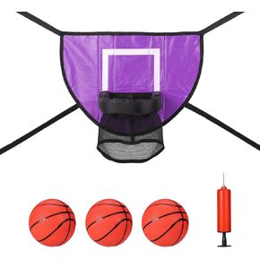 Trampoline Basketball Hoop Attachment Set Net, Universal Basketball Goal for Trampoline with 3 Mini Basketball and 1 Pump, Easy Installation Trampoline Accessories for Basketball (Purple)
