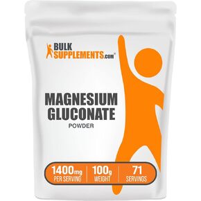 BulkSupplements.com Magnesium Gluconate Powder - Magnesium Gluconate Supplement, Essential & Gluten Free - 1400mg (75mg of Magnesium) per Serving, 500g (1.1 lbs) (Pack of 1)