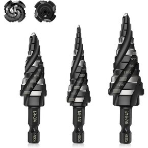Step Drill Bits,Lytool 3Pcs,1/8"-7/8" Titanium Four Spiral Flute Cobalt Unibit Step Bit Set for Metal,1/4" Hex Shank M35 High Speed Steel Bit for Metal,Stainless Steel,Aluminum,Wood,Plastic in Kuwait