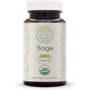Sage USDA Organic 60 Capsules | Natural Herbal Supplement | Certified Organic Vegetarian Capsules and Organic Sage (Salvia officinalis) Dried Leaf (60 Capsules)